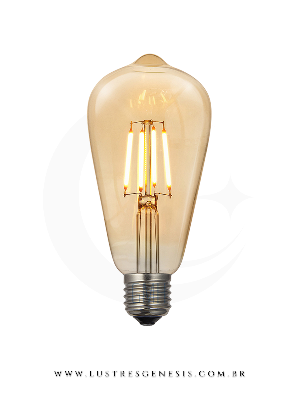 Lâmpada de filamento LED vintage ST64 Thomas Edison 4W, estilo retrô, da marca GMH, com vidro âmbar, ideal para decoração e iluminação aconchegante.